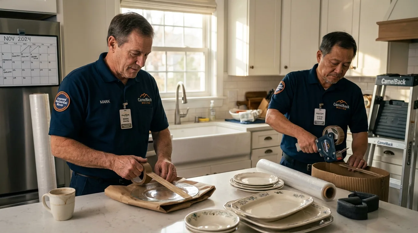 Professional crew packing kitchen dishware in Plainview, MN
